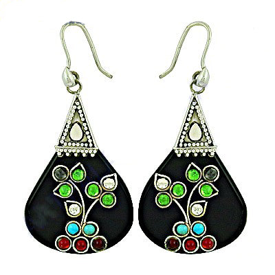 Silver Dangle Earrings with Black Onyx & Gemstones | Women's Jewelry