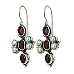 Load image into Gallery viewer, 925 Silver Garnet &amp; Pearl Cross Earrings for Women
