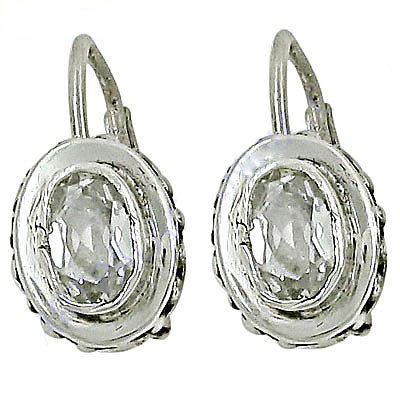 925 Silver Leverback Earrings with Oval Gemstone | Women's Jewelry