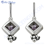Load image into Gallery viewer, 925 sterling silver drop earrings featuring square-cut amethyst gemstones for women.
