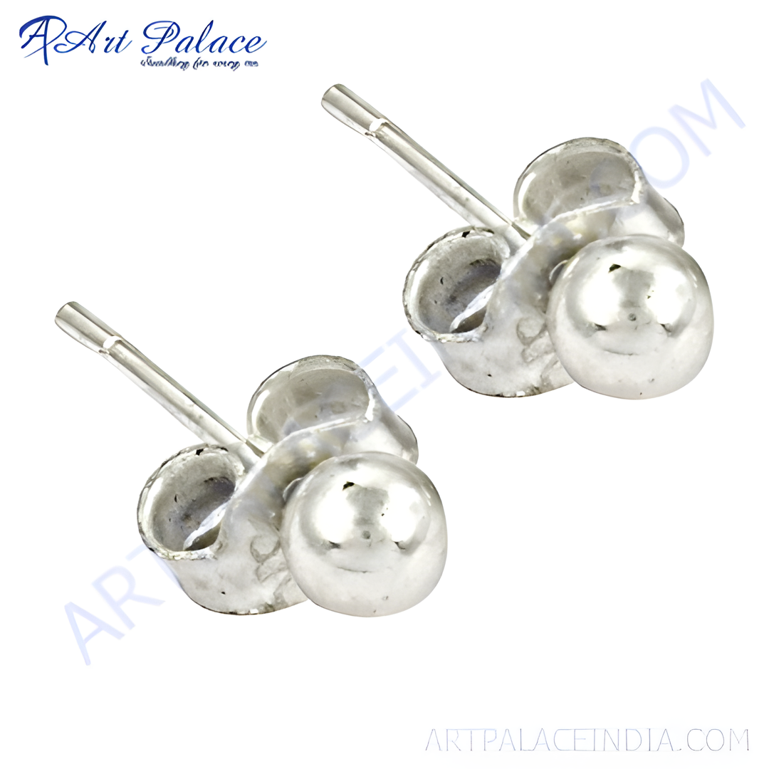 925 sterling silver ball stud earrings with a shiny finish, perfect for women's daily wear.