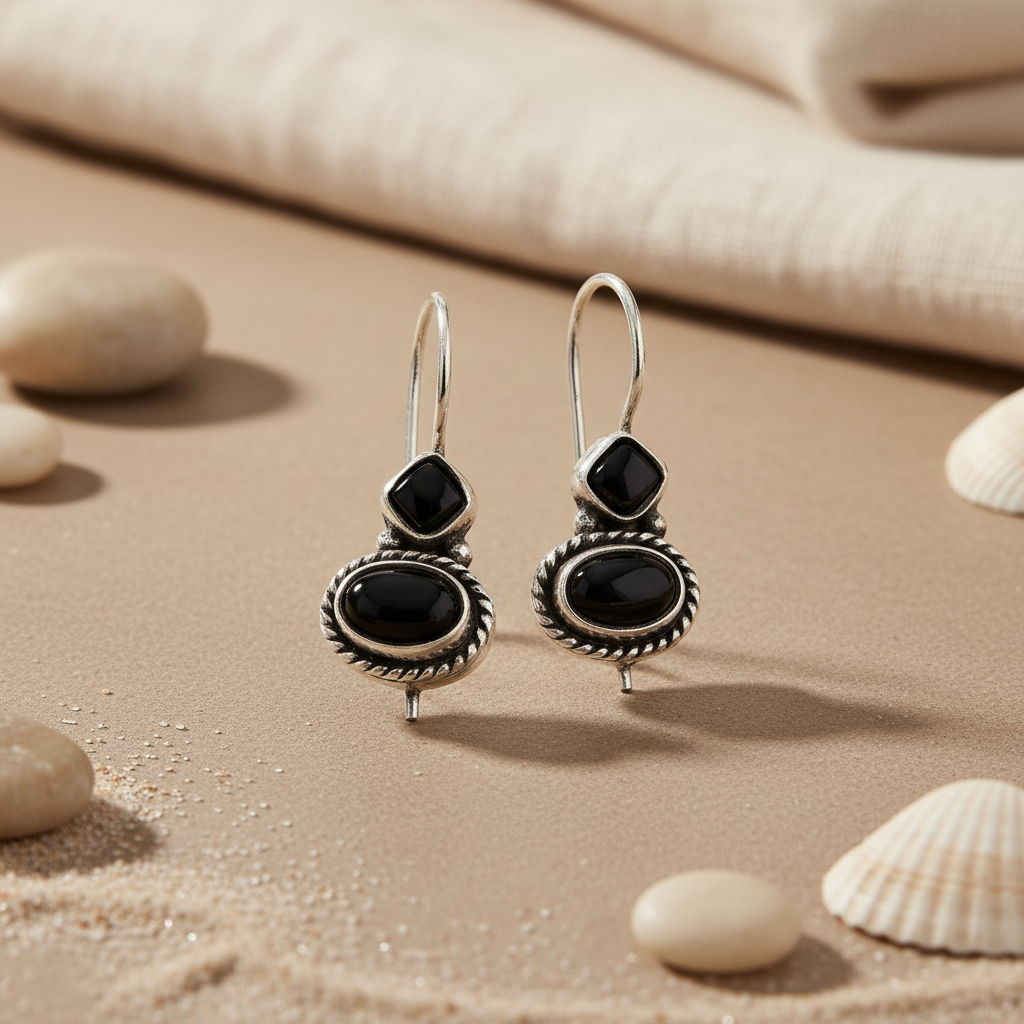925 Silver Onyx Drop Earrings for Women | Daily Wear Jewelry