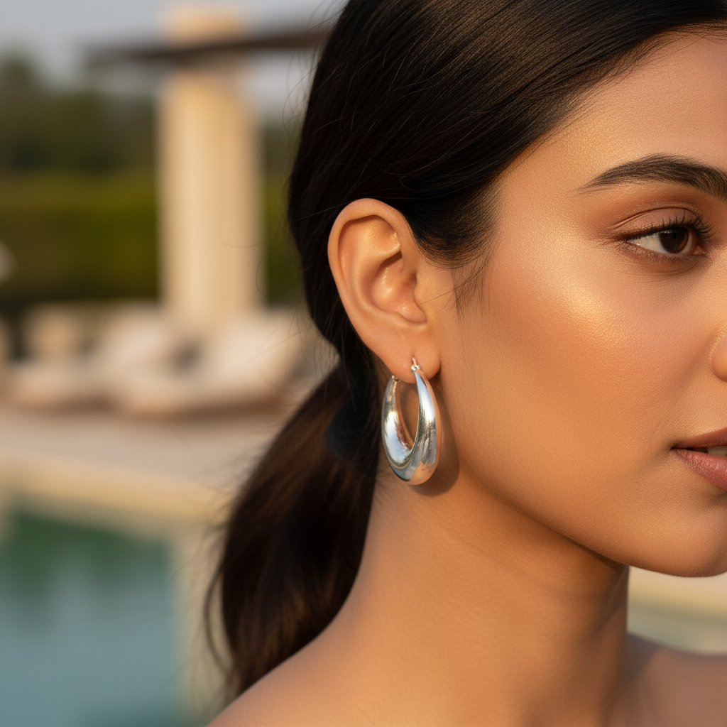Silver Crescent Hoop Earrings for Women | Daily Wear Jewelry