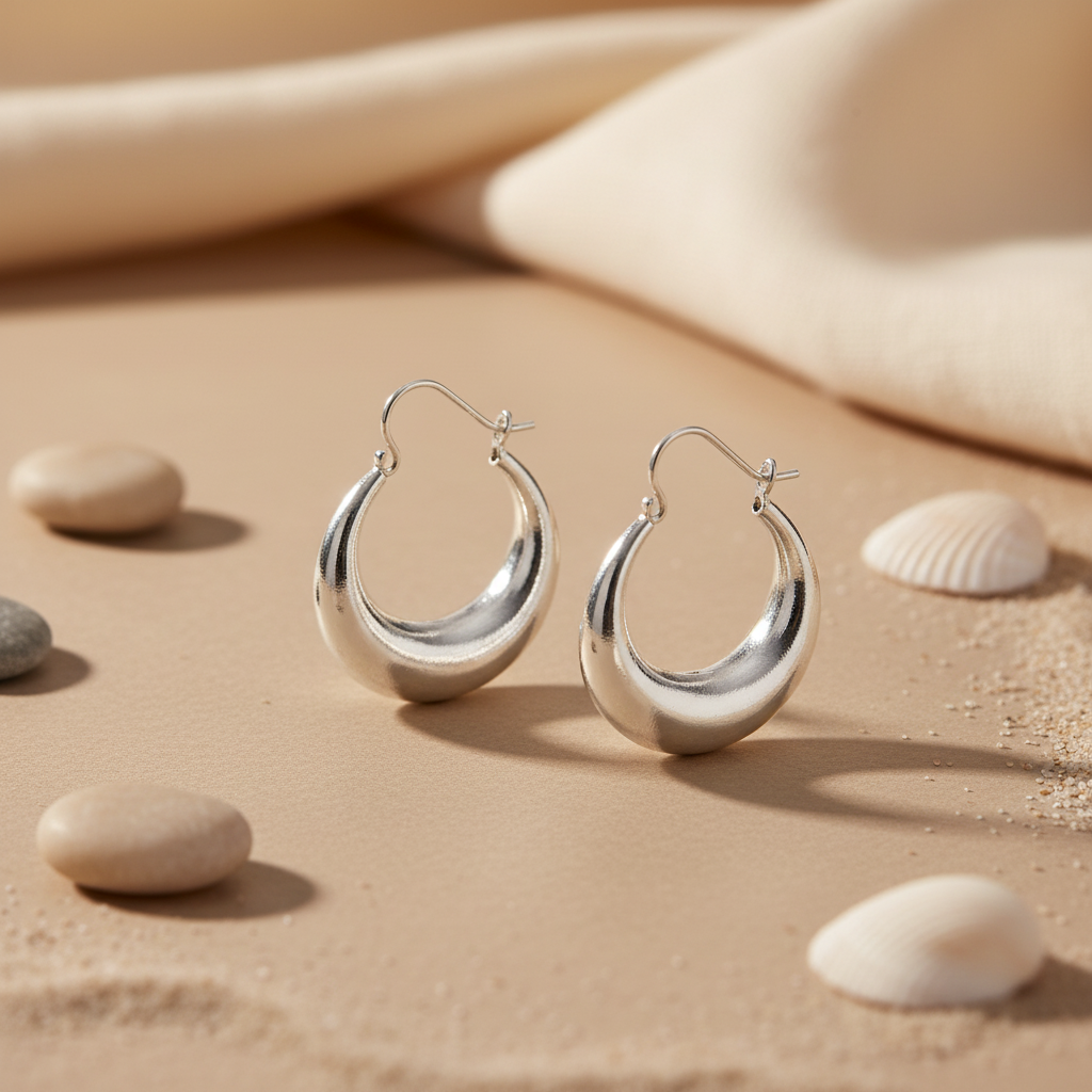 Silver Crescent Hoop Earrings for Women | Daily Wear Jewelry
