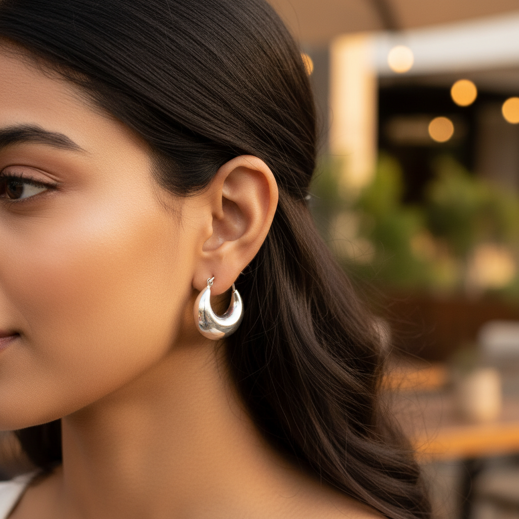 925 Silver Chunky Hoop Earrings for Women | Daily Wear