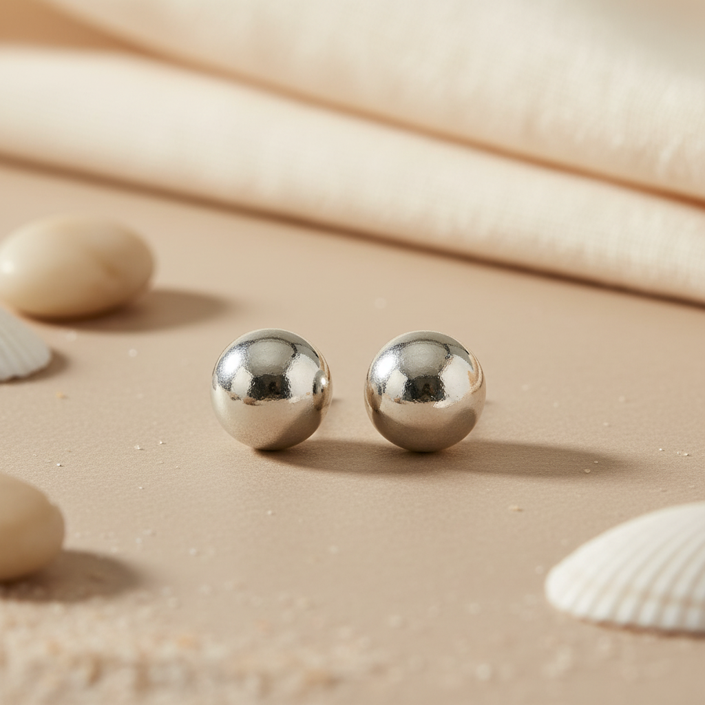 Silver Ball Stud Earrings | Round Silver Earrings for Women