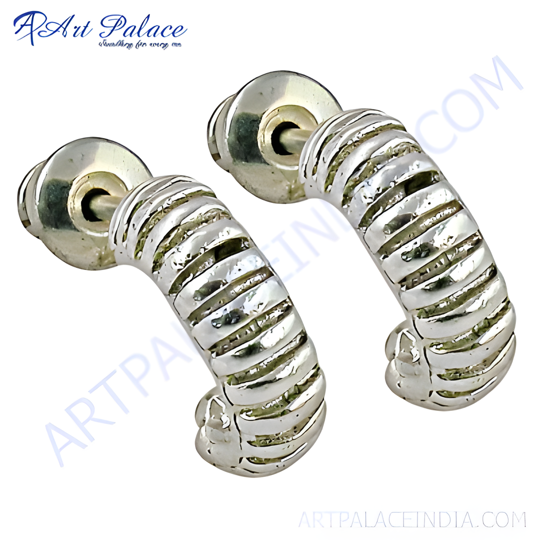 Silver hoop earrings with a twisted design, perfect for women's daily wear.