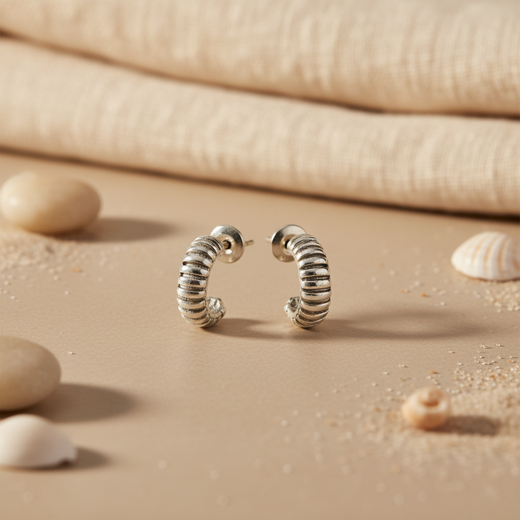 Silver Hoop Earrings for Women | Twisted Design | Daily Wear