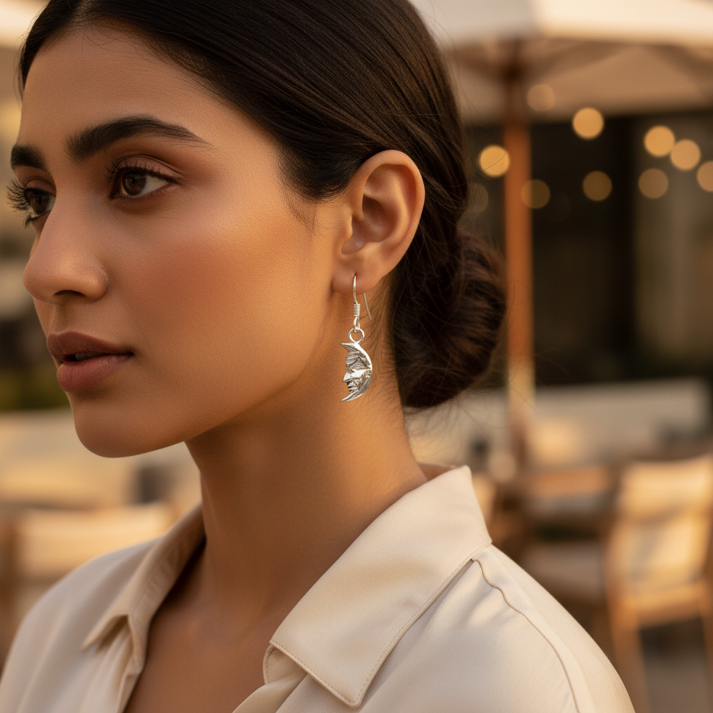 Sterling Silver Crescent Moon Earrings for Women | Celestial Jewelry