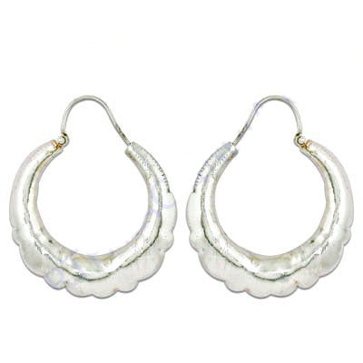 Silver Scalloped Hoop Earrings for Women | Daily Wear Jewelry