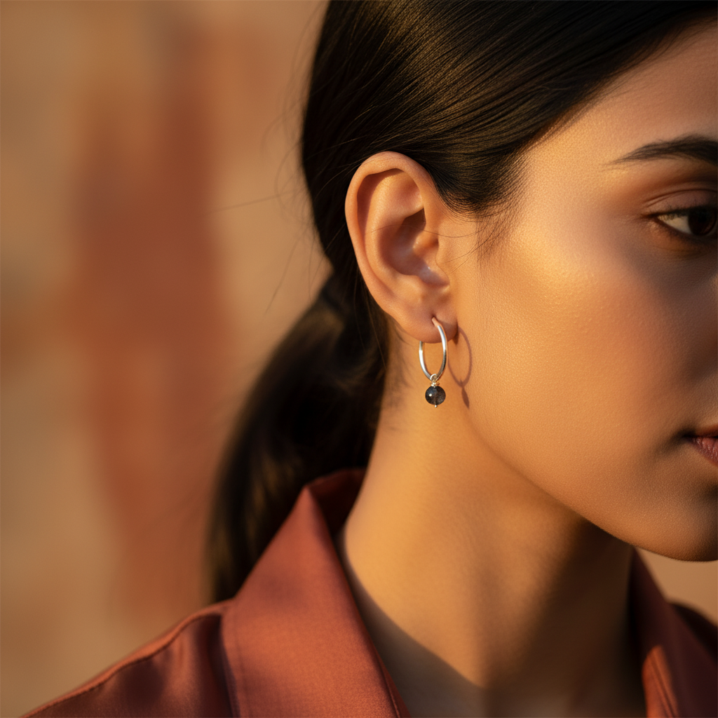 925 Silver Hoop Earrings with Gemstone | For Women