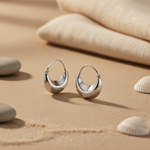 Load image into Gallery viewer, Silver Crescent Hoop Earrings | Modern Daily Wear Jewelry
