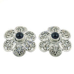 Load image into Gallery viewer, 925 Silver Black Gemstone Flower Earrings for Women
