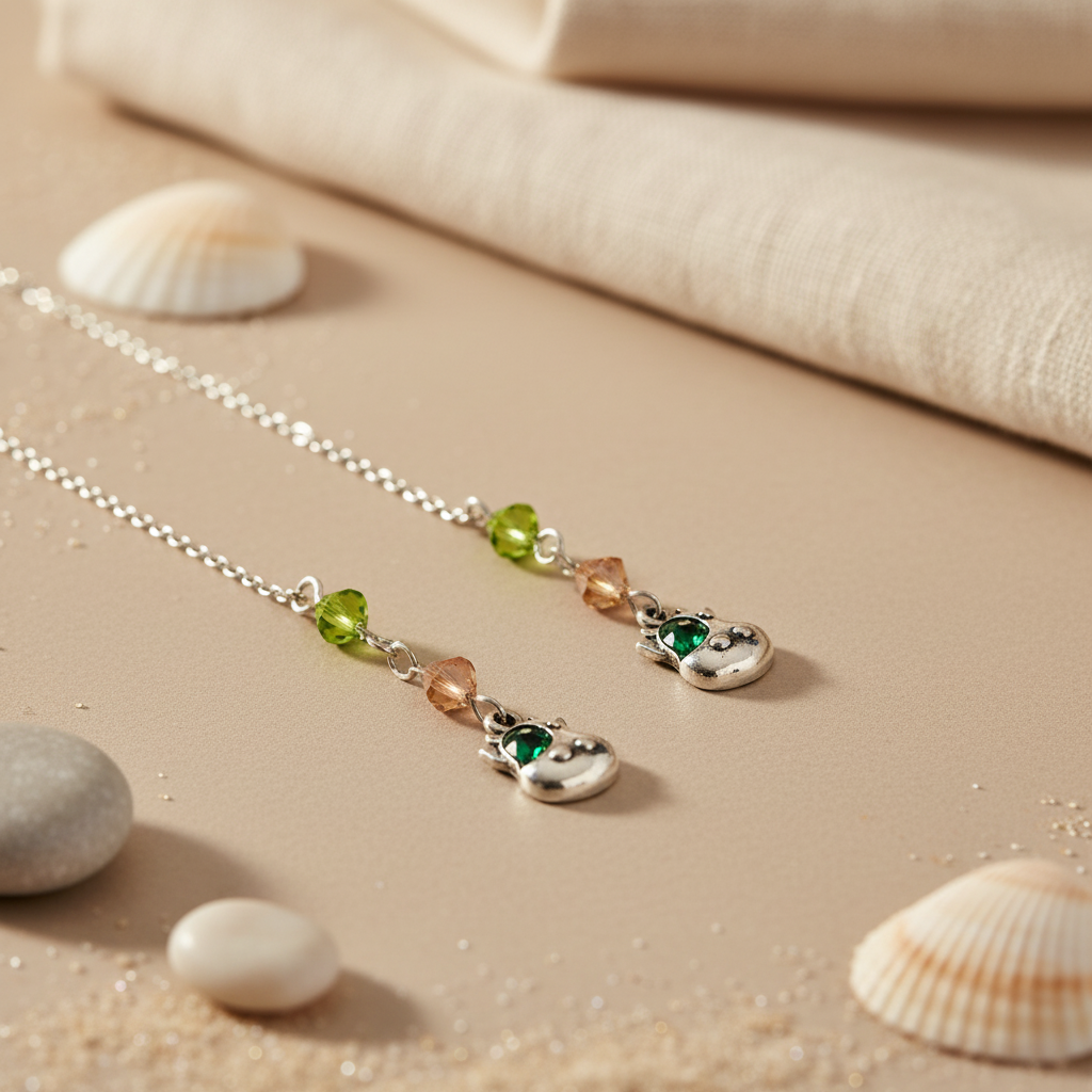 925 Silver Cow Charm Earrings | Green Gemstone | For Women