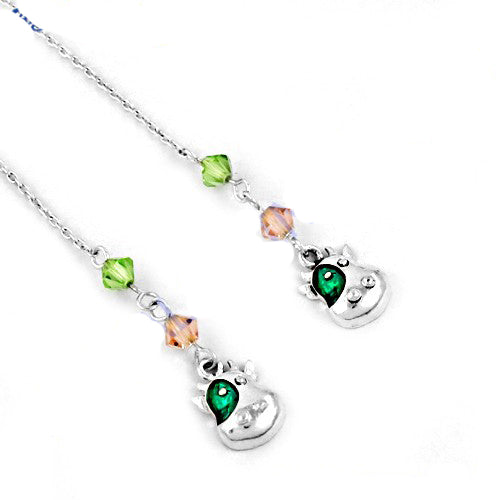 925 Silver Cow Charm Earrings | Green Gemstone | For Women