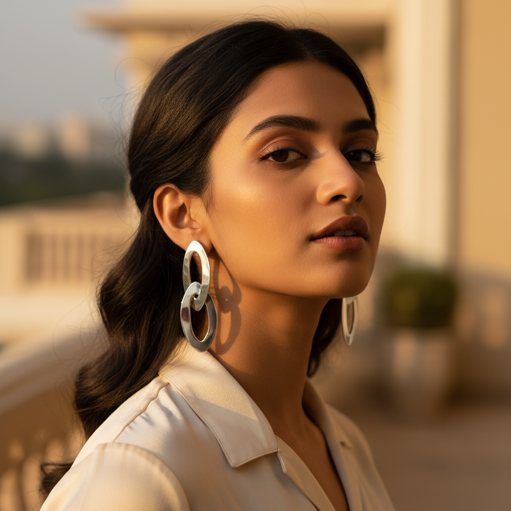 Silver Oval Link Drop Earrings for Women | Statement Jewelry