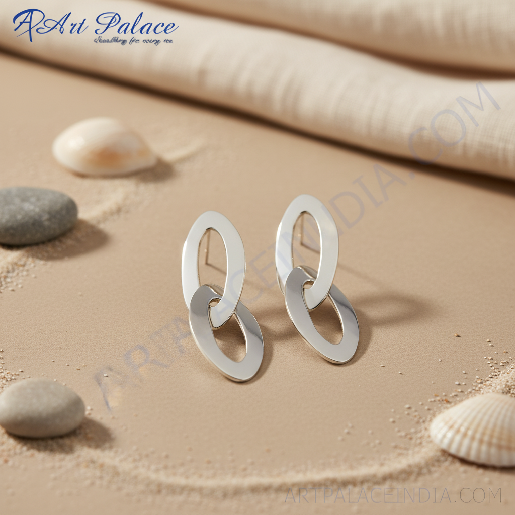 Silver Oval Link Drop Earrings for Women | Statement Jewelry