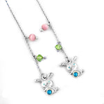 Load image into Gallery viewer, 925 Silver Bunny Pendant Necklace | Pink &amp; Green Gemstones

