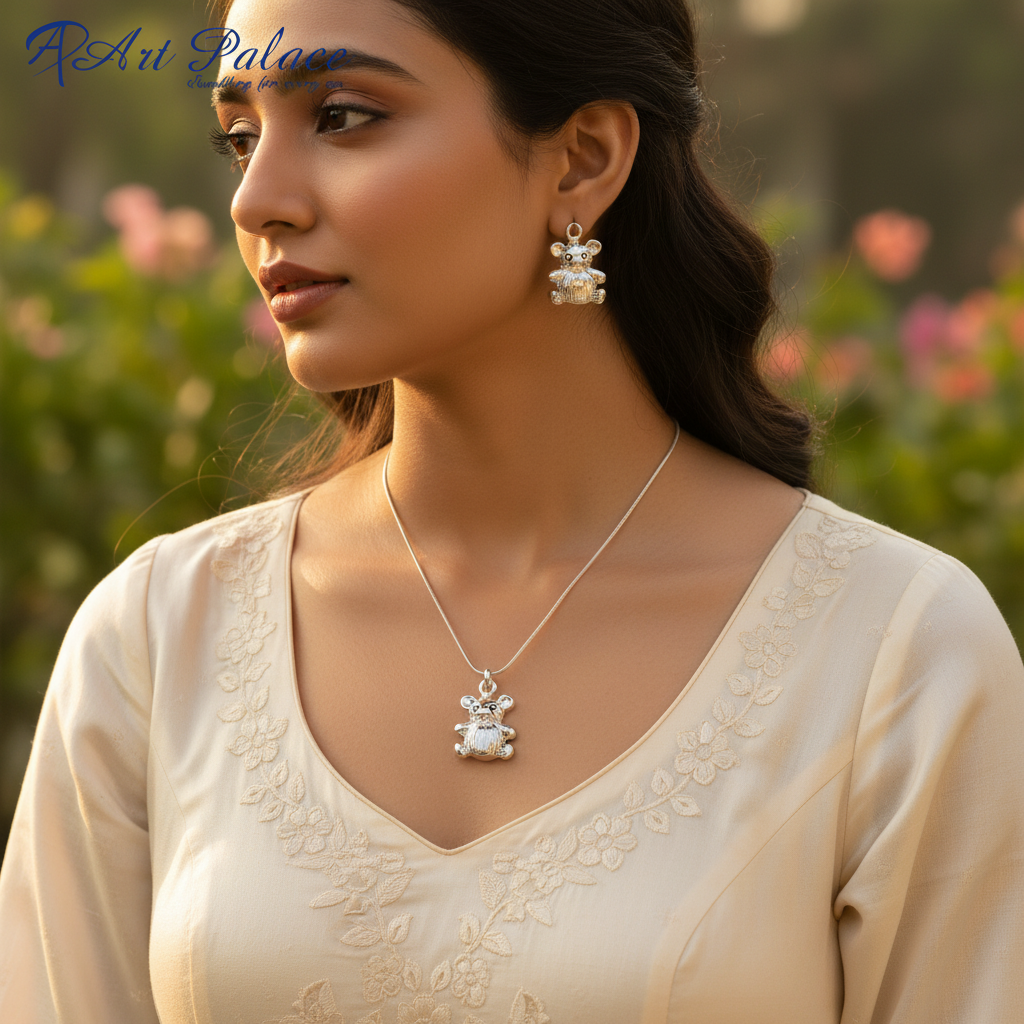 Silver Teddy Bear Charm Pendant for Jewelry Making