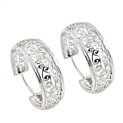 925 Silver Filigree Hoop Earrings for Women | Daily Wear Gift