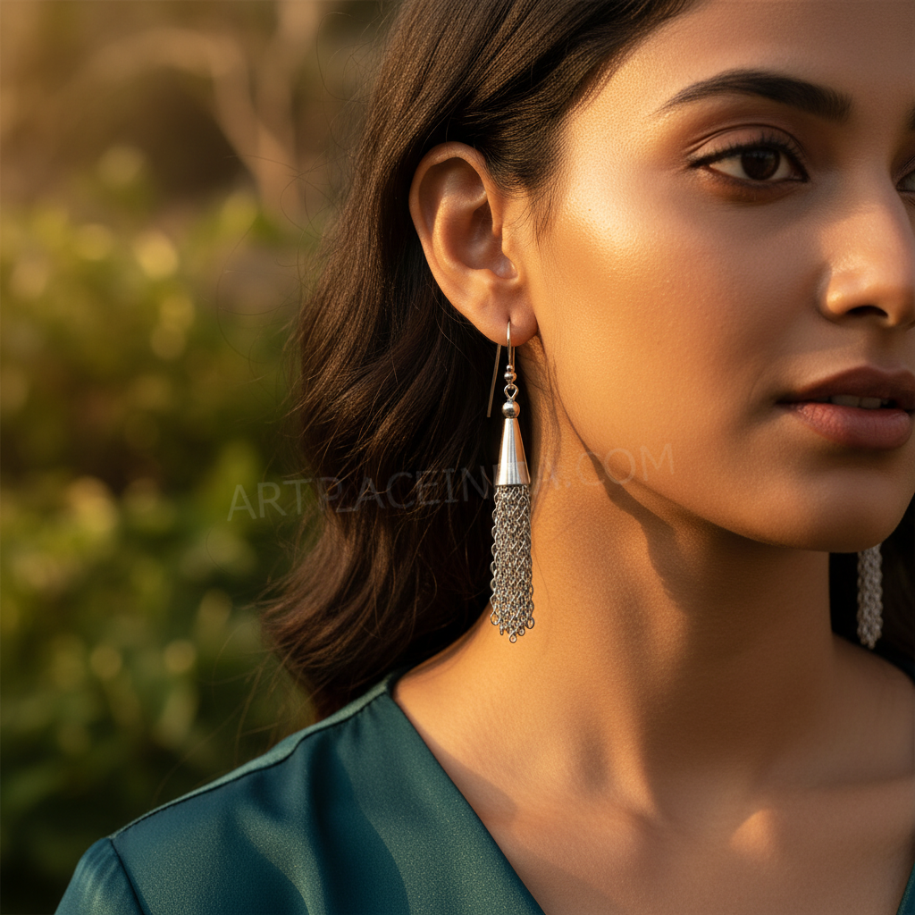 Silver Tassel Drop Earrings for Women | Statement Jewelry