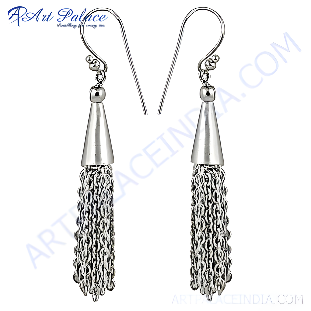 Elegant silver tassel drop earrings, perfect for adding a touch of sophistication to any outfit.