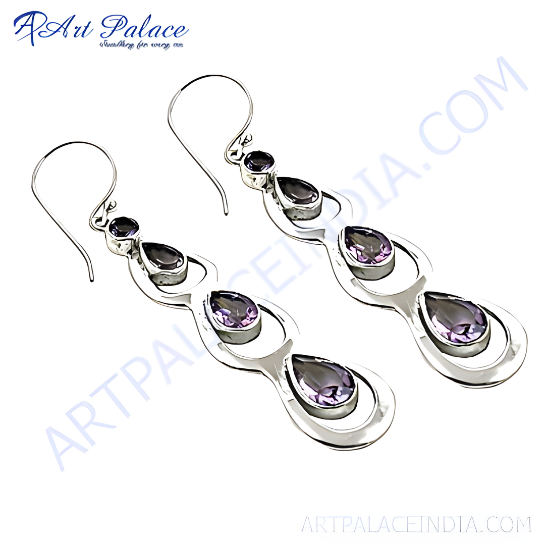 925 sterling silver drop earrings featuring amethyst gemstones, ideal for daily wear or gifting.