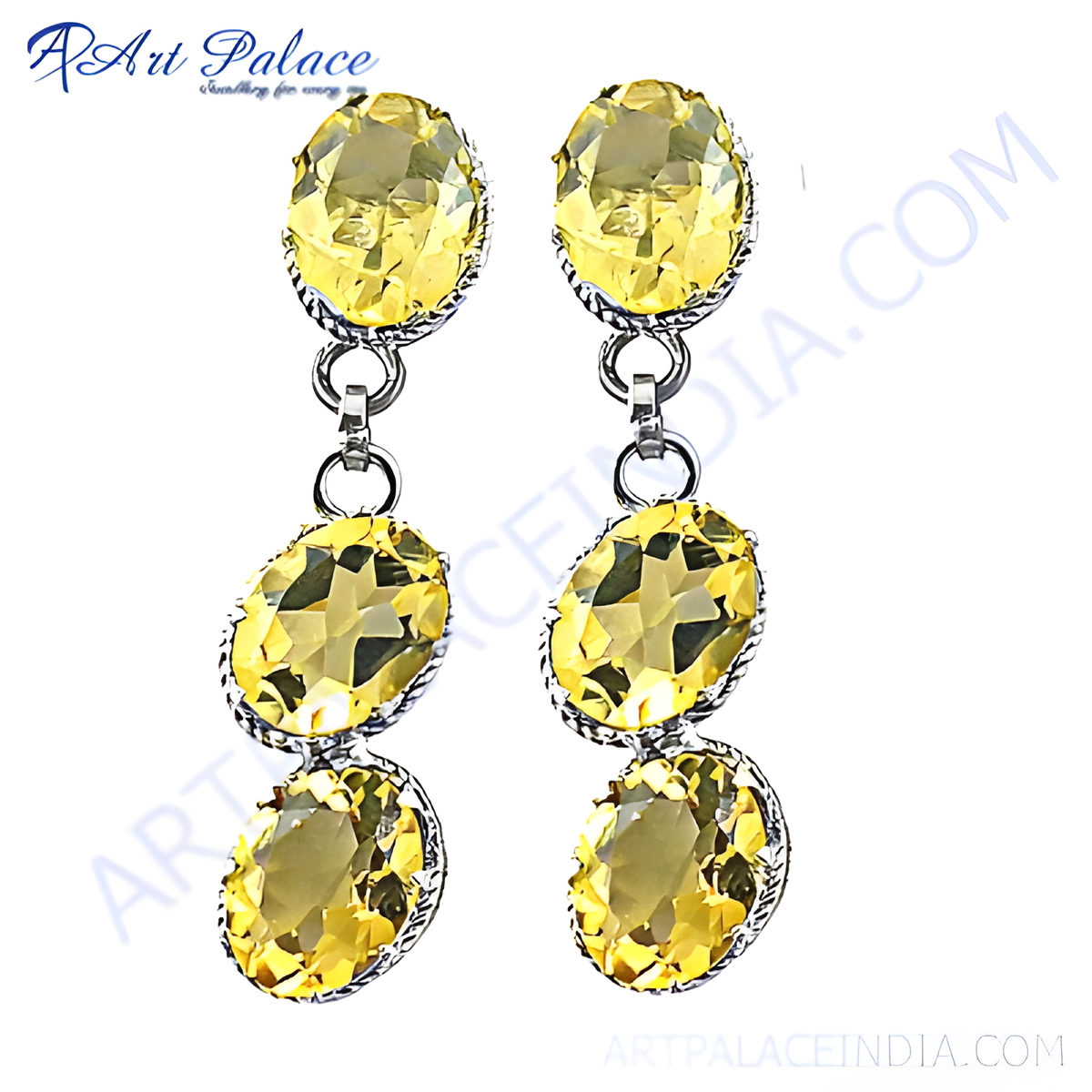 925 sterling silver dangle earrings with large faceted yellow citrine gemstones