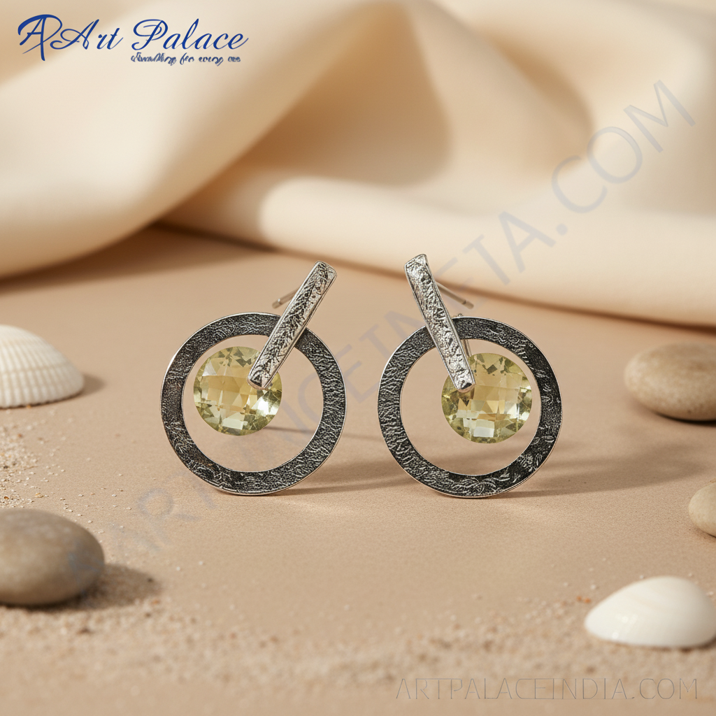 Silver stud earrings with citrine gemstone | women's jewelry gift