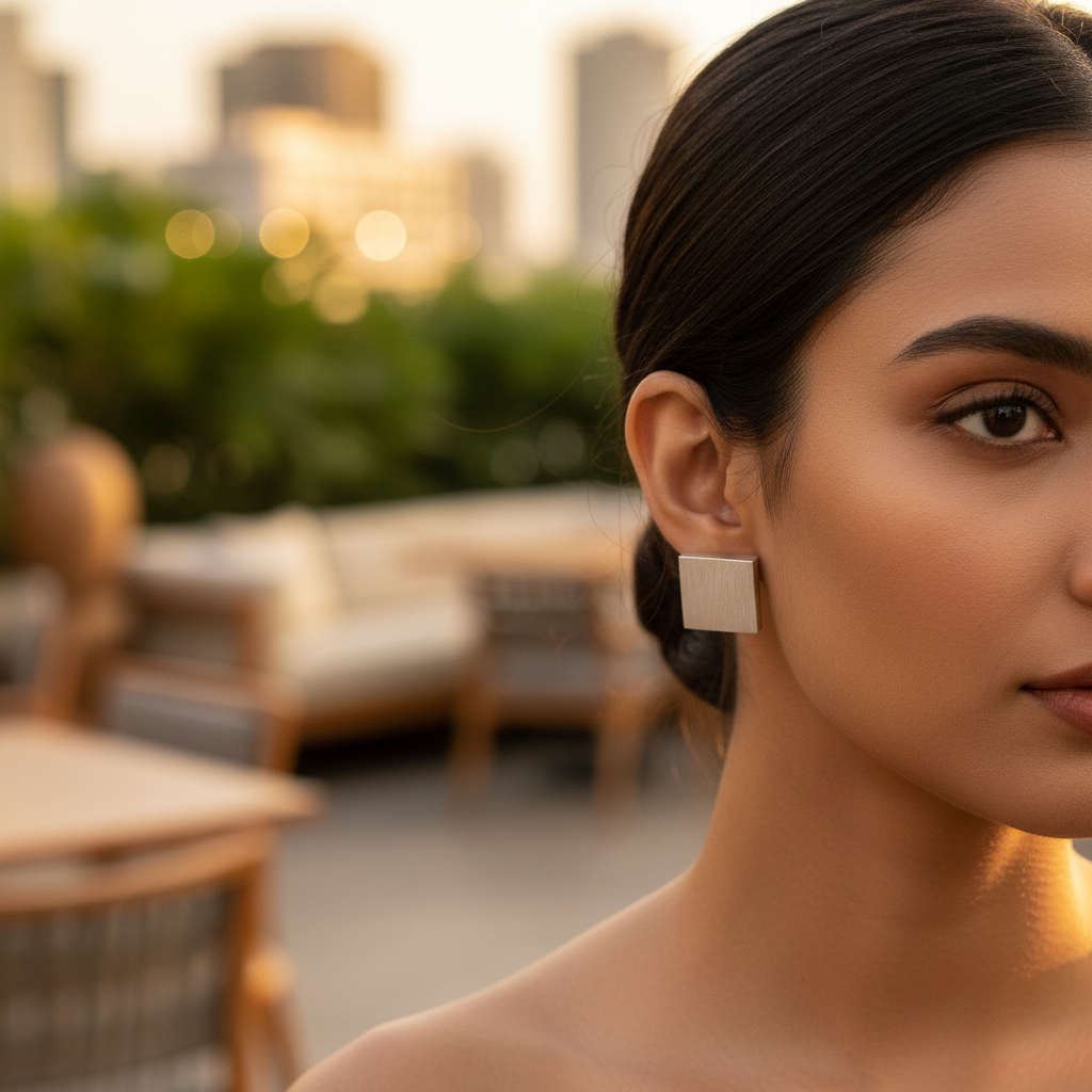 Silver Square Stud Earrings for Women | Minimalist Jewelry