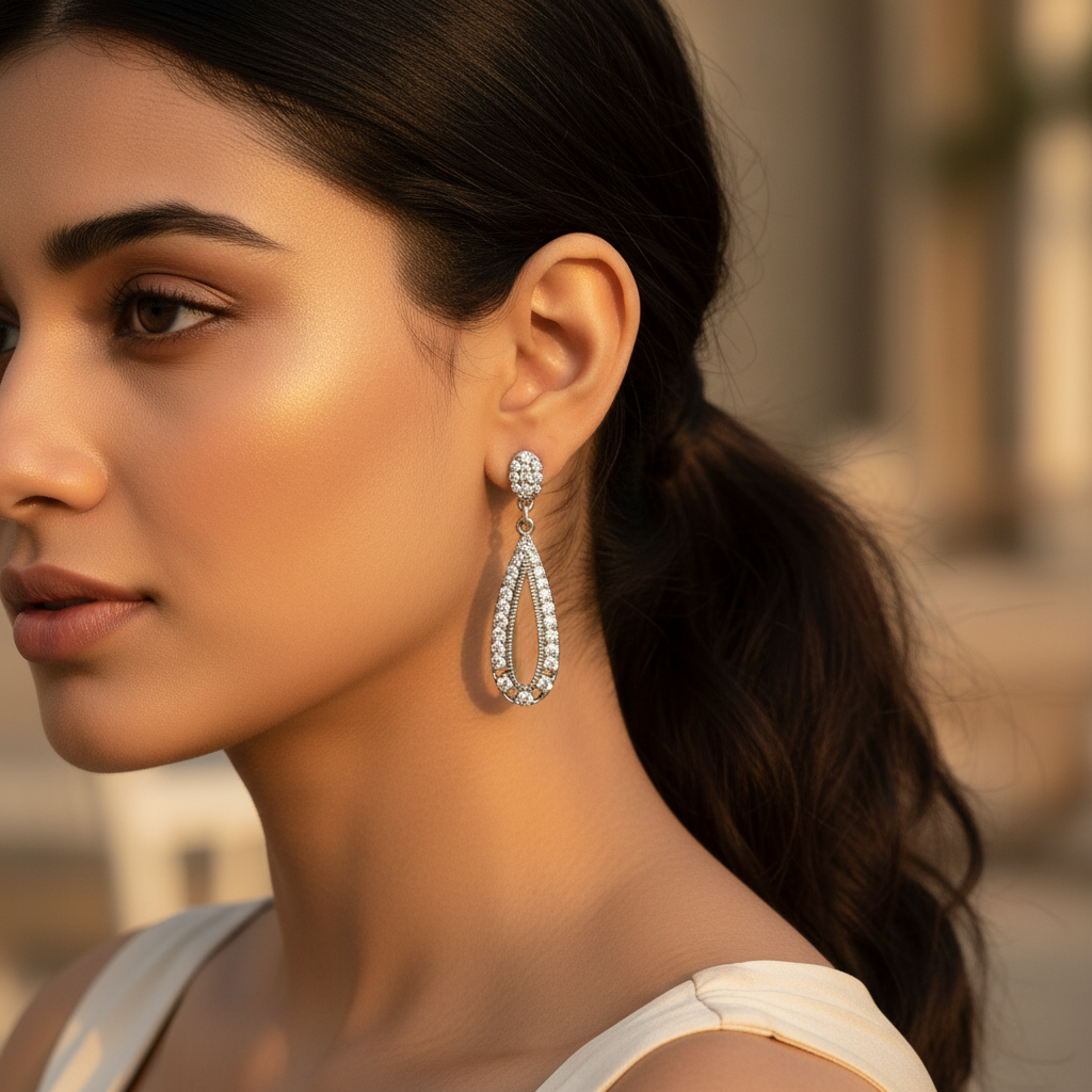 925 Silver Cubic Zirconia Teardrop Earrings for Women