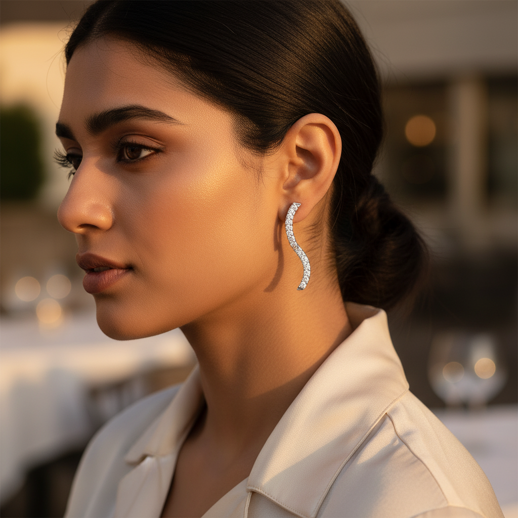Silver Cubic Zirconia Curved Earrings for Women | Dainty Jewelry