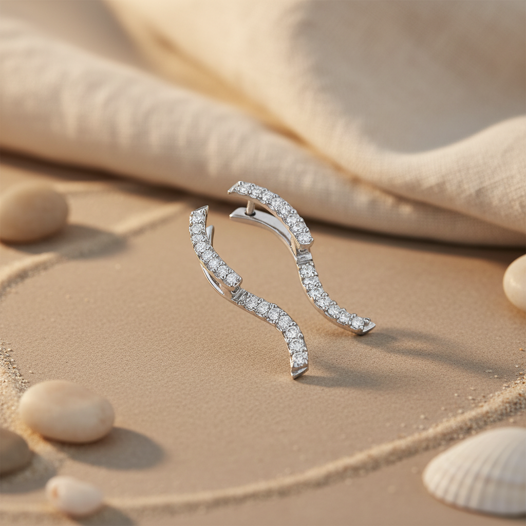 Silver Cubic Zirconia Curved Earrings for Women | Dainty Jewelry