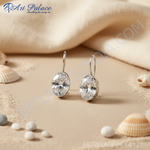 Load image into Gallery viewer, Silver Oval Crystal Drop Earrings for Women | Dainty Jewelry
