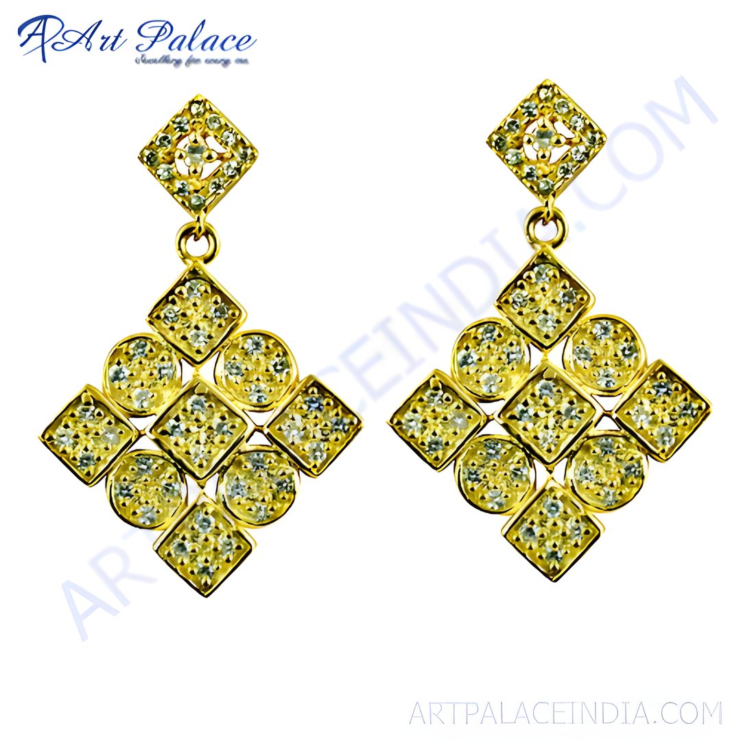 gold plating earrings with diamond accents, party wear jewelry for women, elegant diamond studs
