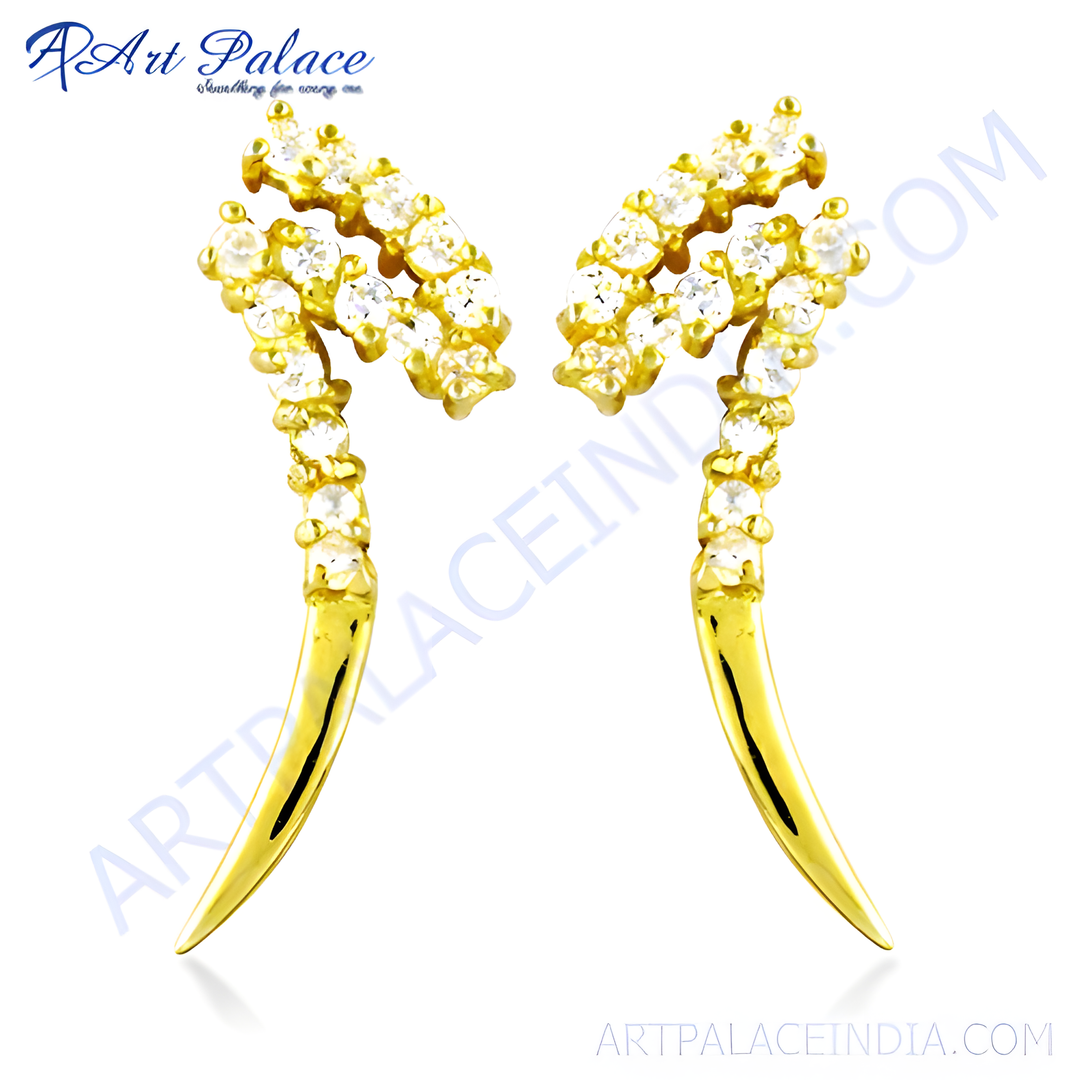 gold plating ear climber earrings with sparkling zirconia stones, perfect for women. Elegant and stylish earrings for special occasions.