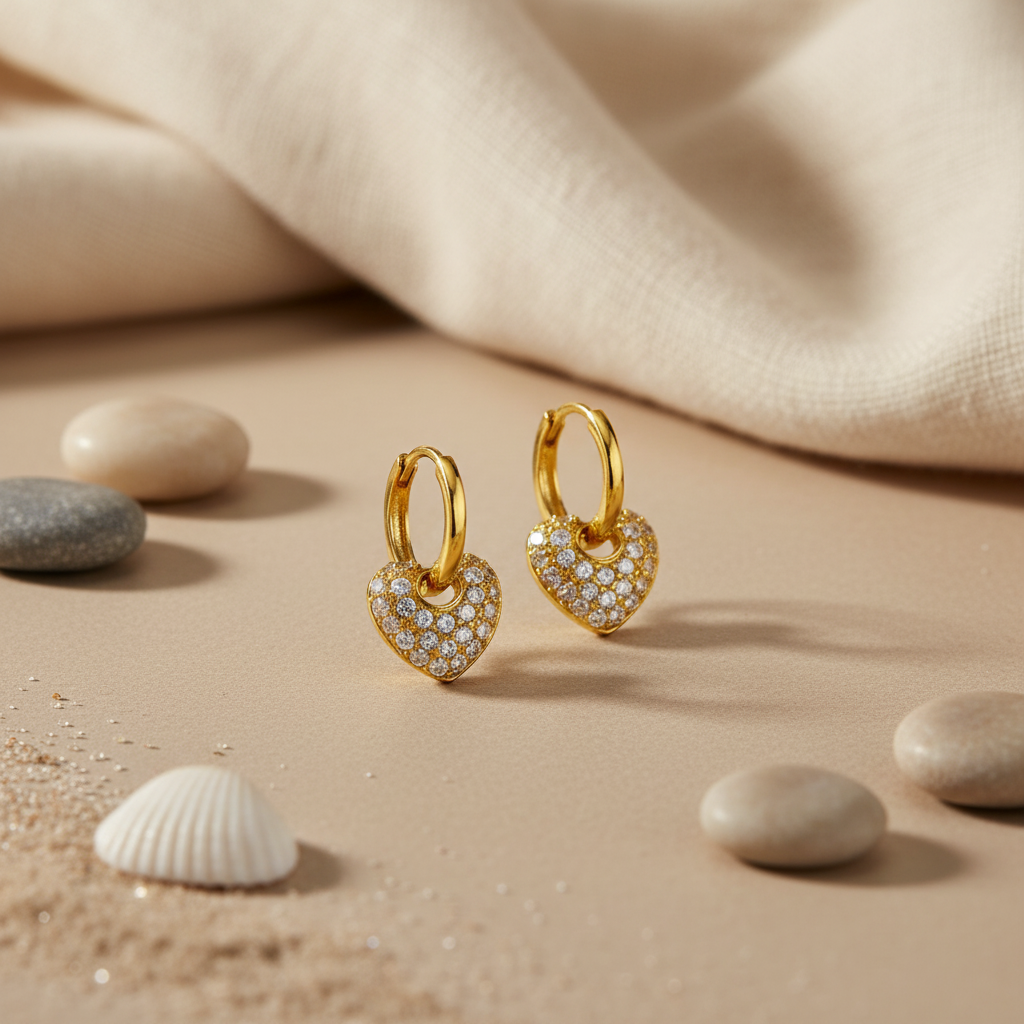 gold plating Heart Hoop Earrings | Cubic Zirconia | Women's Jewelry
