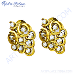 Load image into Gallery viewer, gold plating stud earrings with multiple diamonds, featuring a clustered design, suitable for bridal or special occasions.
