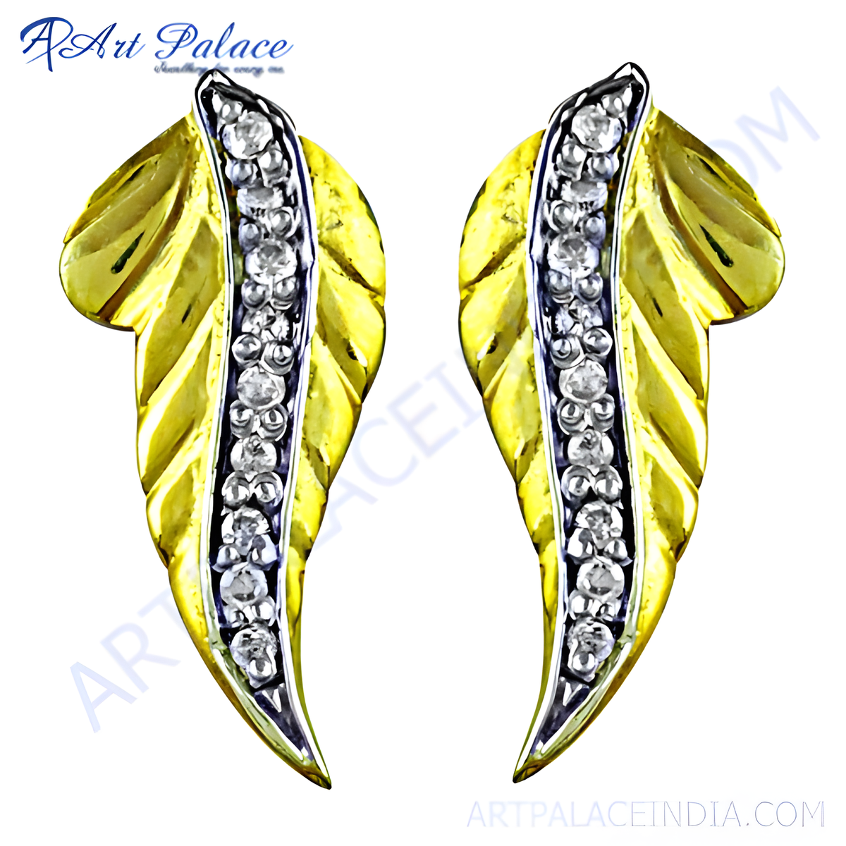 Gold plating leaf earrings with diamond accents, a luxurious jewelry piece