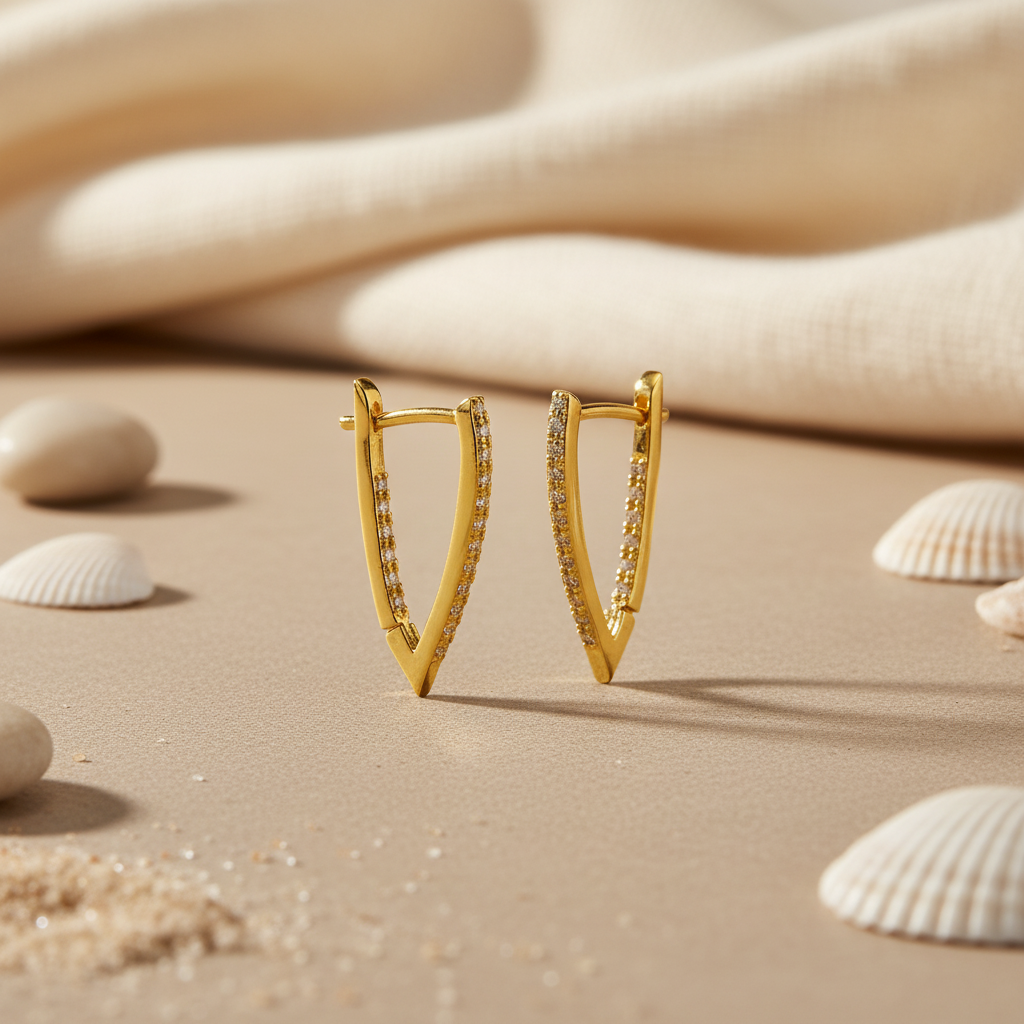 gold plating V-Shaped Cubic Zirconia Earrings | For Women | Gift