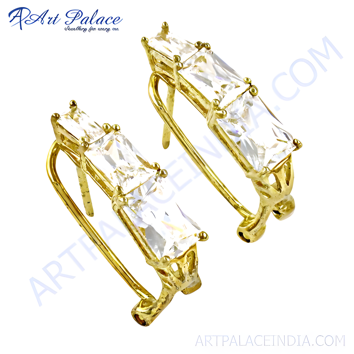 Gold plating ear climbers with sparkling cubic zirconia stones, perfect for adding elegance to any outfit