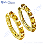 Load image into Gallery viewer, gold plating citrine hoop earrings featuring vibrant yellow citrine gemstones for women.
