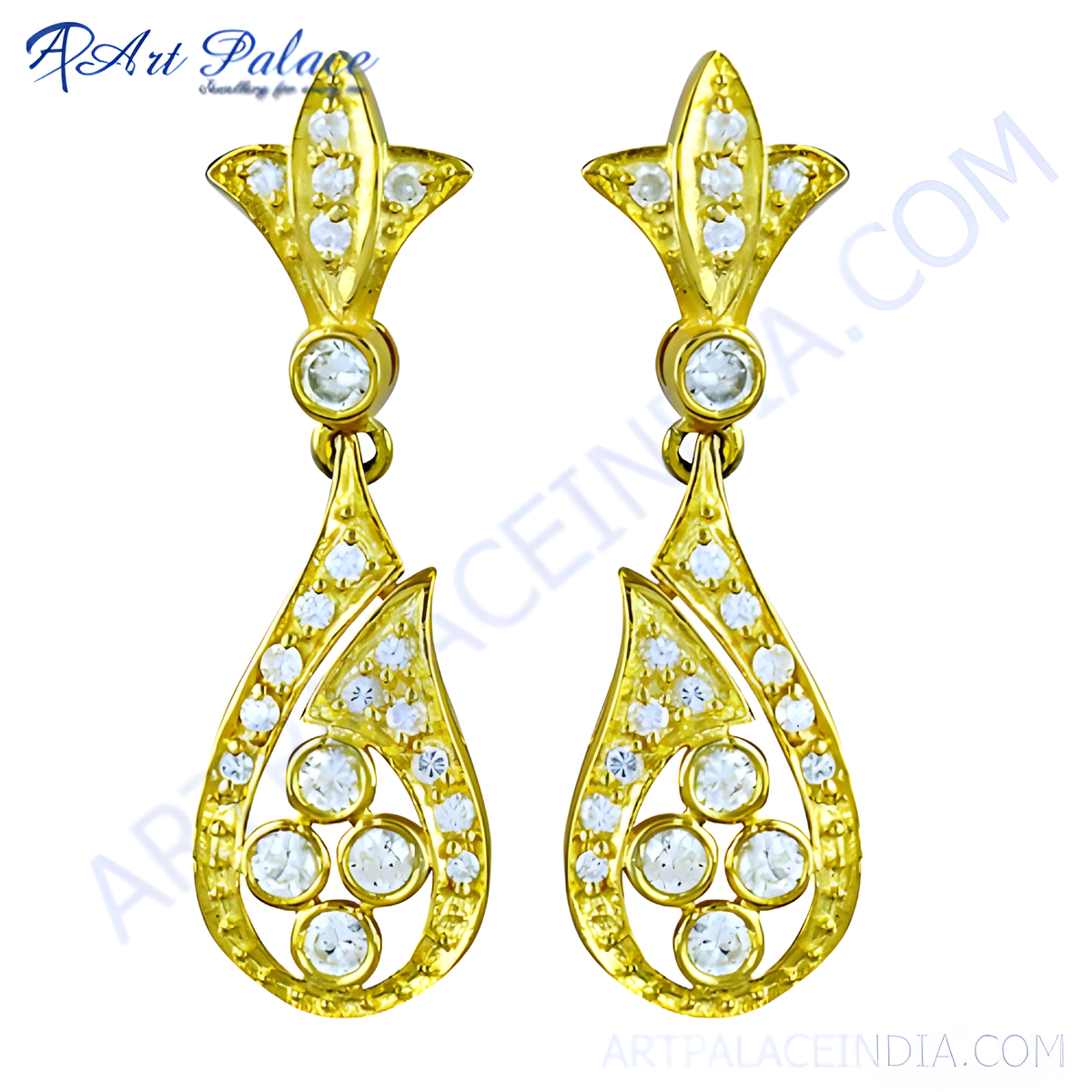 Gold plating drop earrings with sparkling cubic zirconia stones, perfect for adding elegance to any outfit