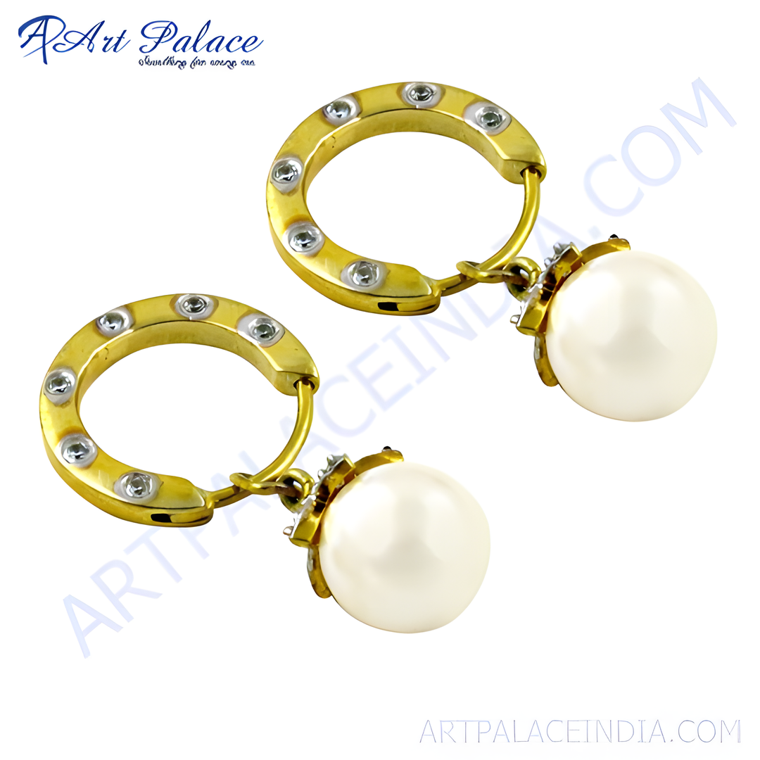 gold plating hoop earrings with pearl drops, elegant gold plating jewelry, pearl earrings for women, gold plating earrings for women