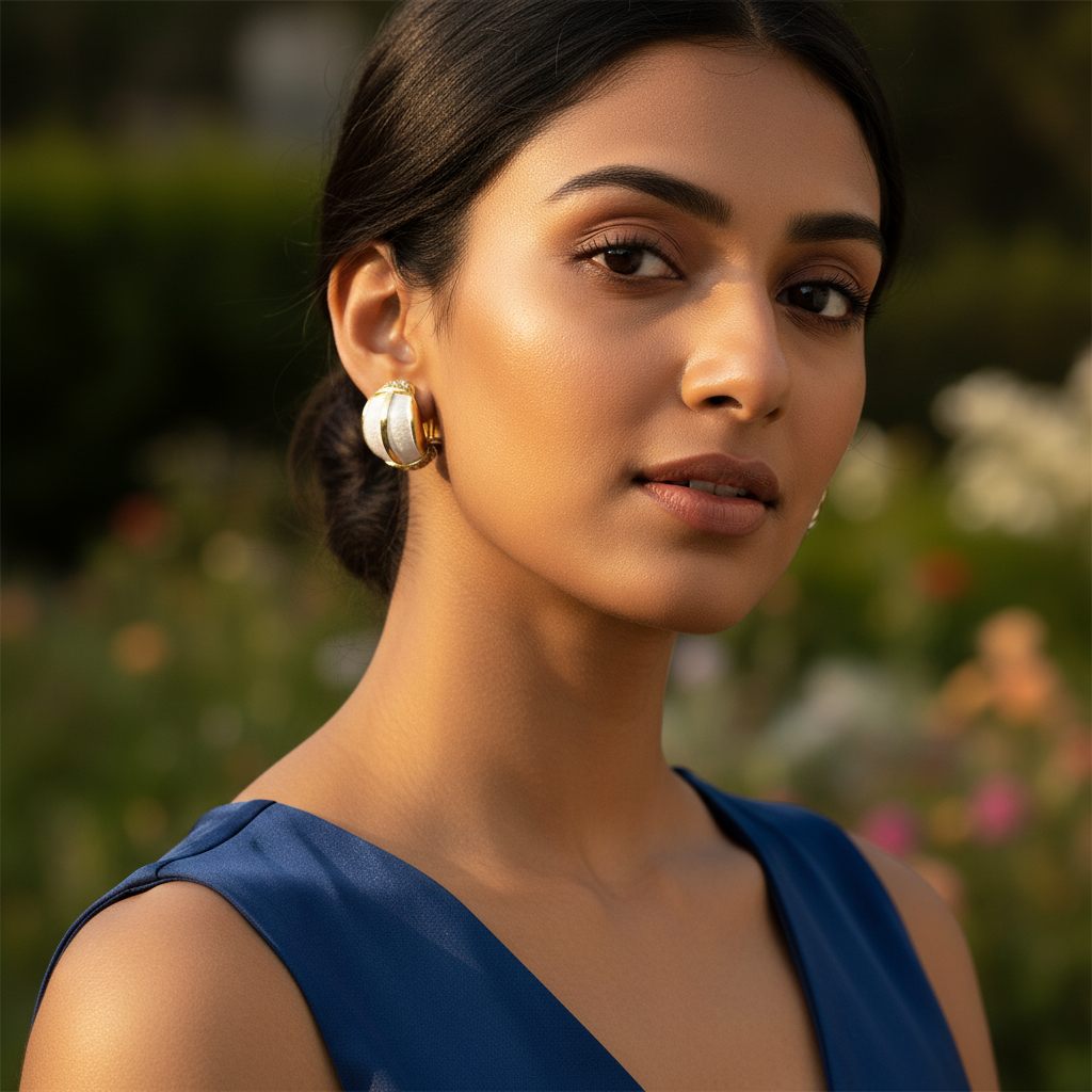 gold plating White Enamel Diamond Hoop Earrings | Women's Jewelry