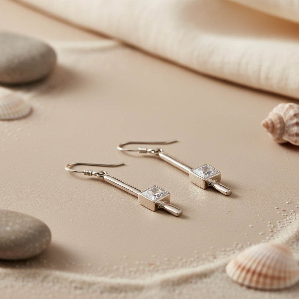 925 Silver Square Cubic Zirconia Drop Earrings for Women