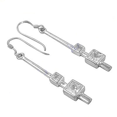 925 Sterling Silver Square Cubic Zirconia Drop Earrings for Women