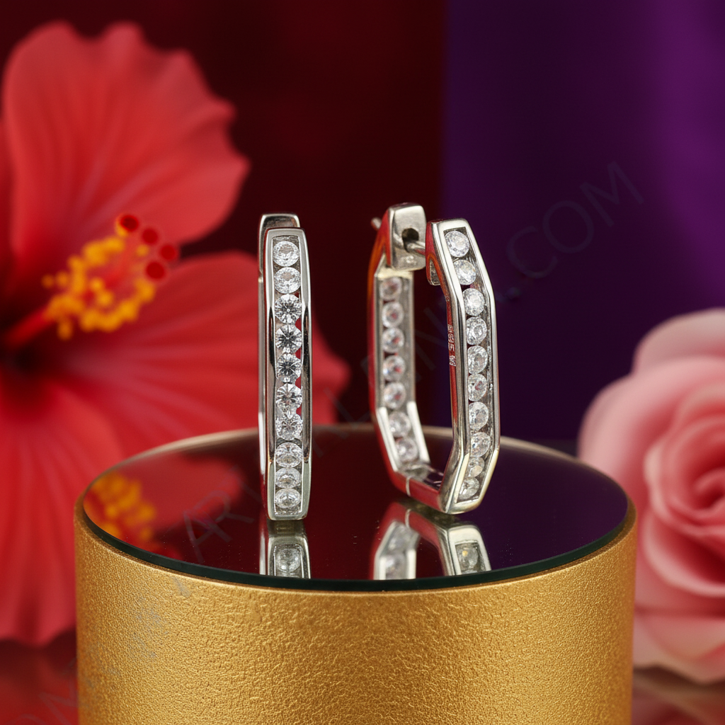 Silver hoop earrings with cubic zirconia | women's jewelry gift