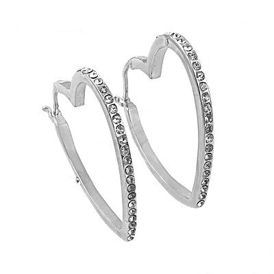Silver Heart Hoop Earrings with Crystals | Women's Fashion Jewelry