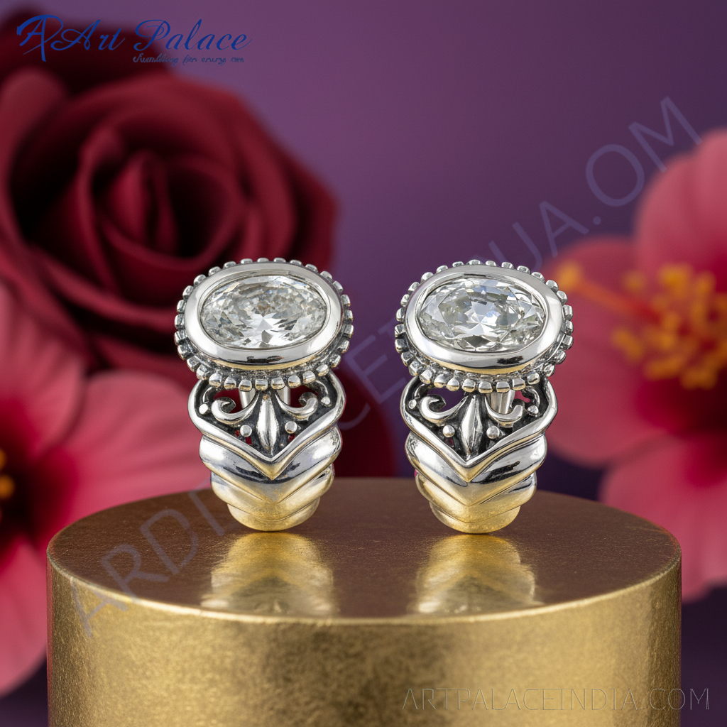 Silver Oval Cut Cubic Zirconia Earrings for Women | Elegant Jewelry